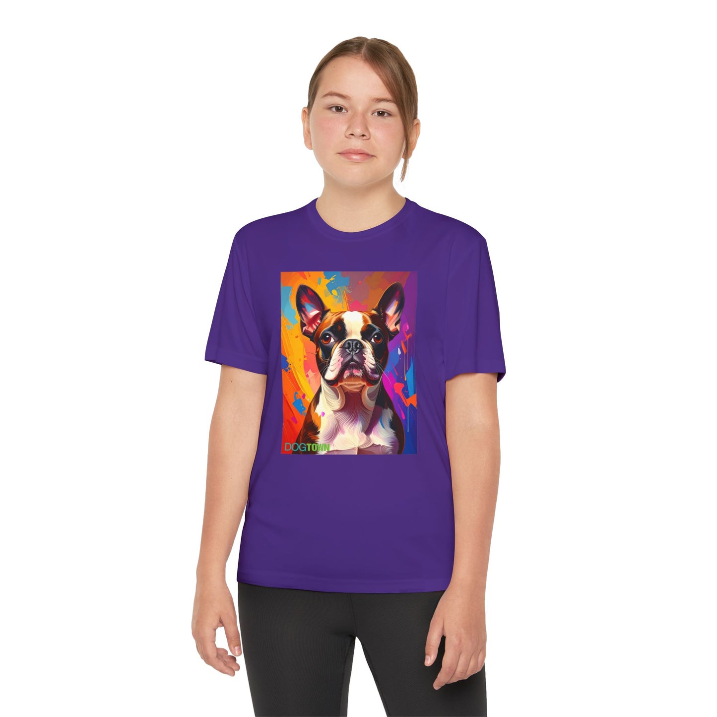 Pup Art Canvas - Kid's Sport Short Sleeve Tee (Boston Terrier)