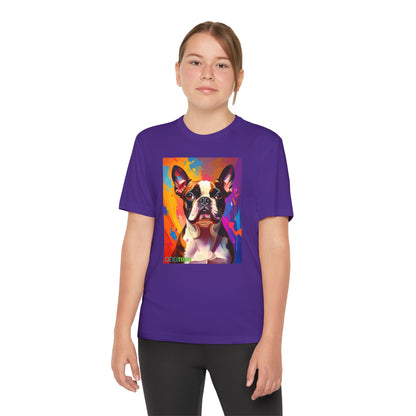 Pup Art Canvas - Kid's Sport Short Sleeve Tee (Boston Terrier)