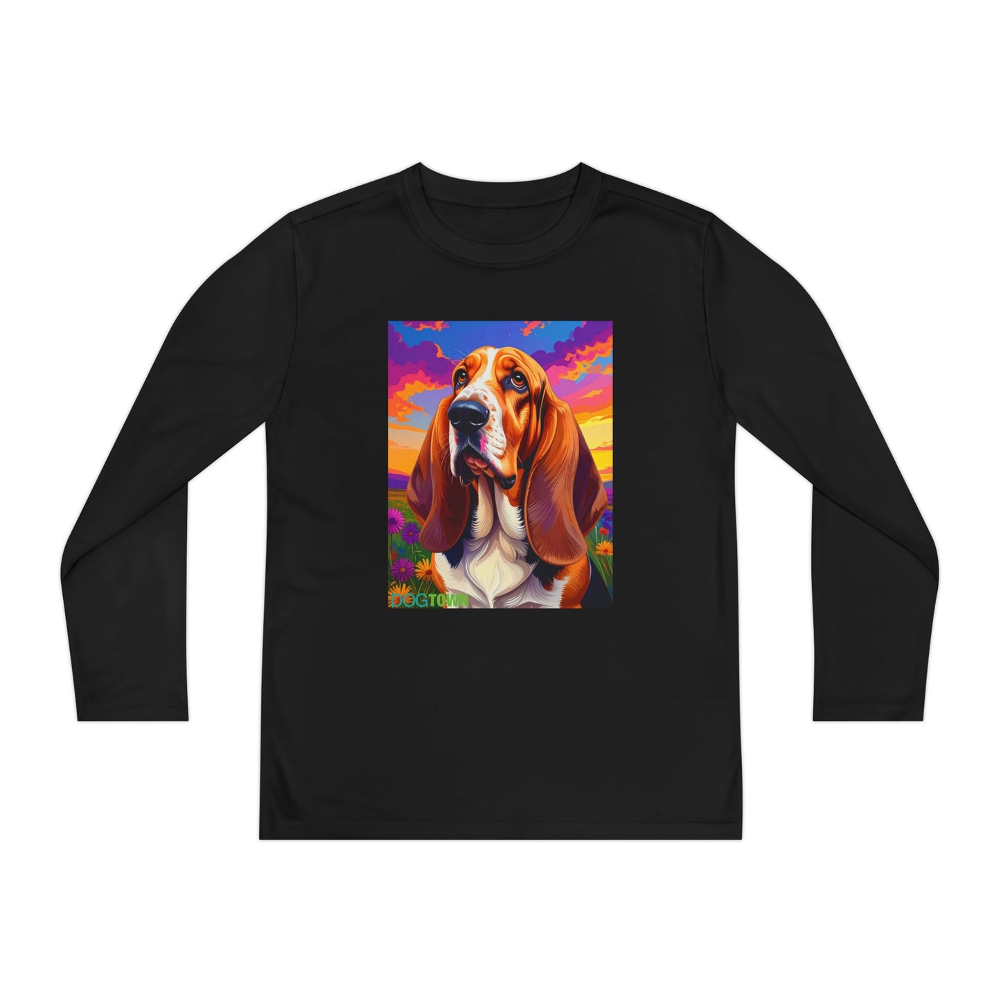 Pup Art Canvas - Kid's Sport Long Sleeve Tee (Basset Hound)