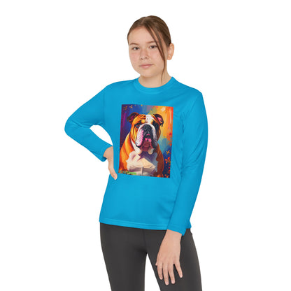 Pup Art Canvas - Kid's Sport Long Sleeve Tee (English Bulldog)