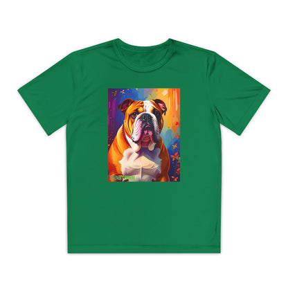 Pup Art Canvas - Kid's Sport Short Sleeve Tee (English Bulldog)