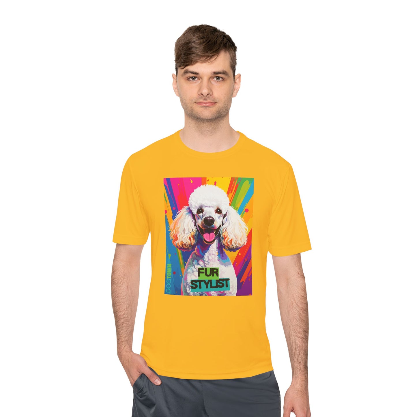 Dogtown Fur Stylist Groomer Short Sleeve Shirt (Colorful with White Poodle)