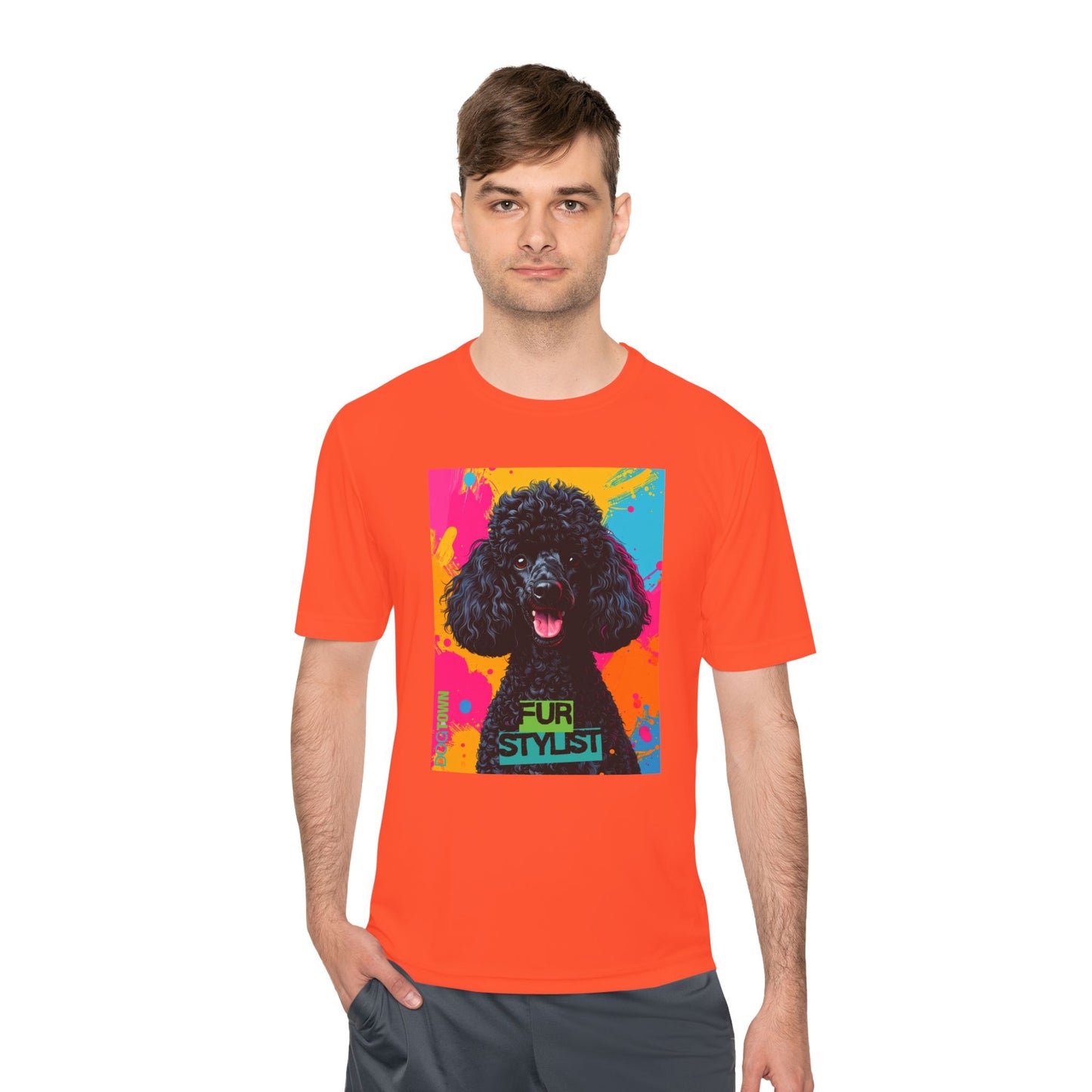 Dogtown Fur Stylist Groomer Short Sleeve Shirt (Colorful with Black Poodle)
