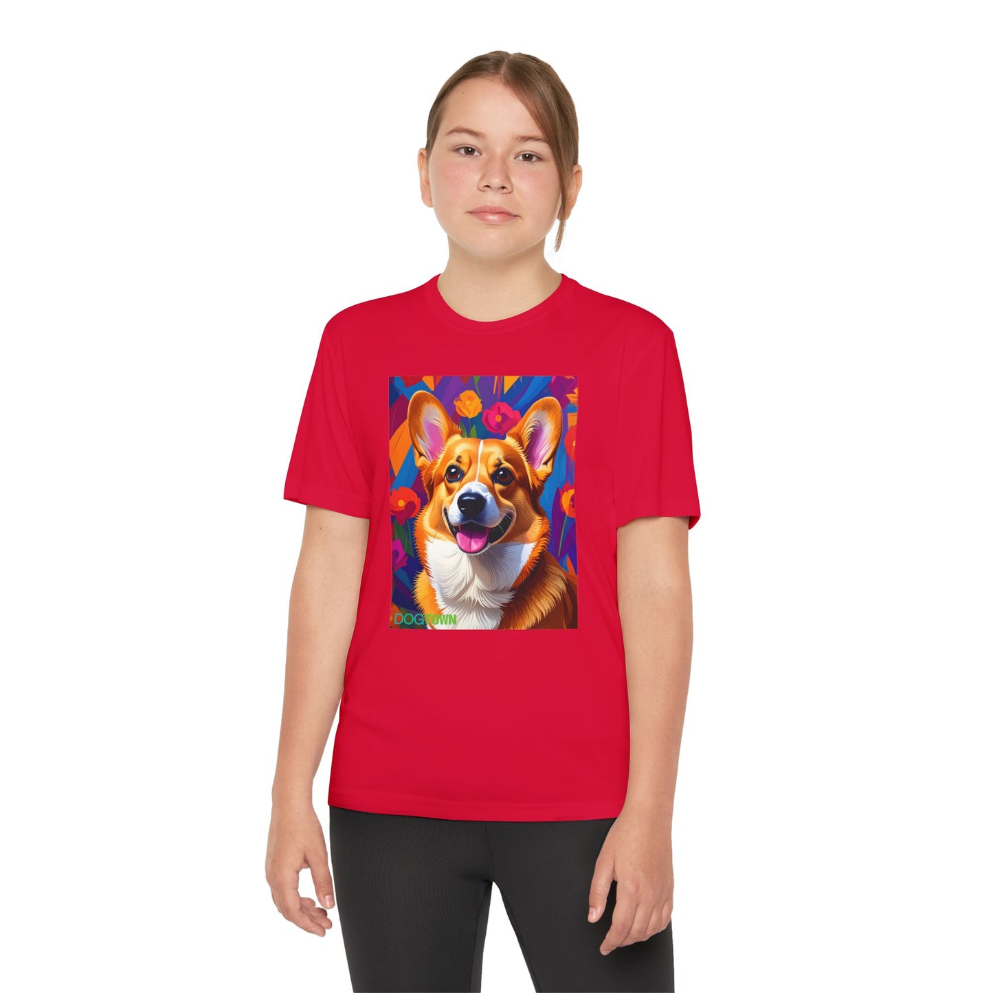 Pup Art Canvas - Kid's Sport Short Sleeve Tee (Corgi)