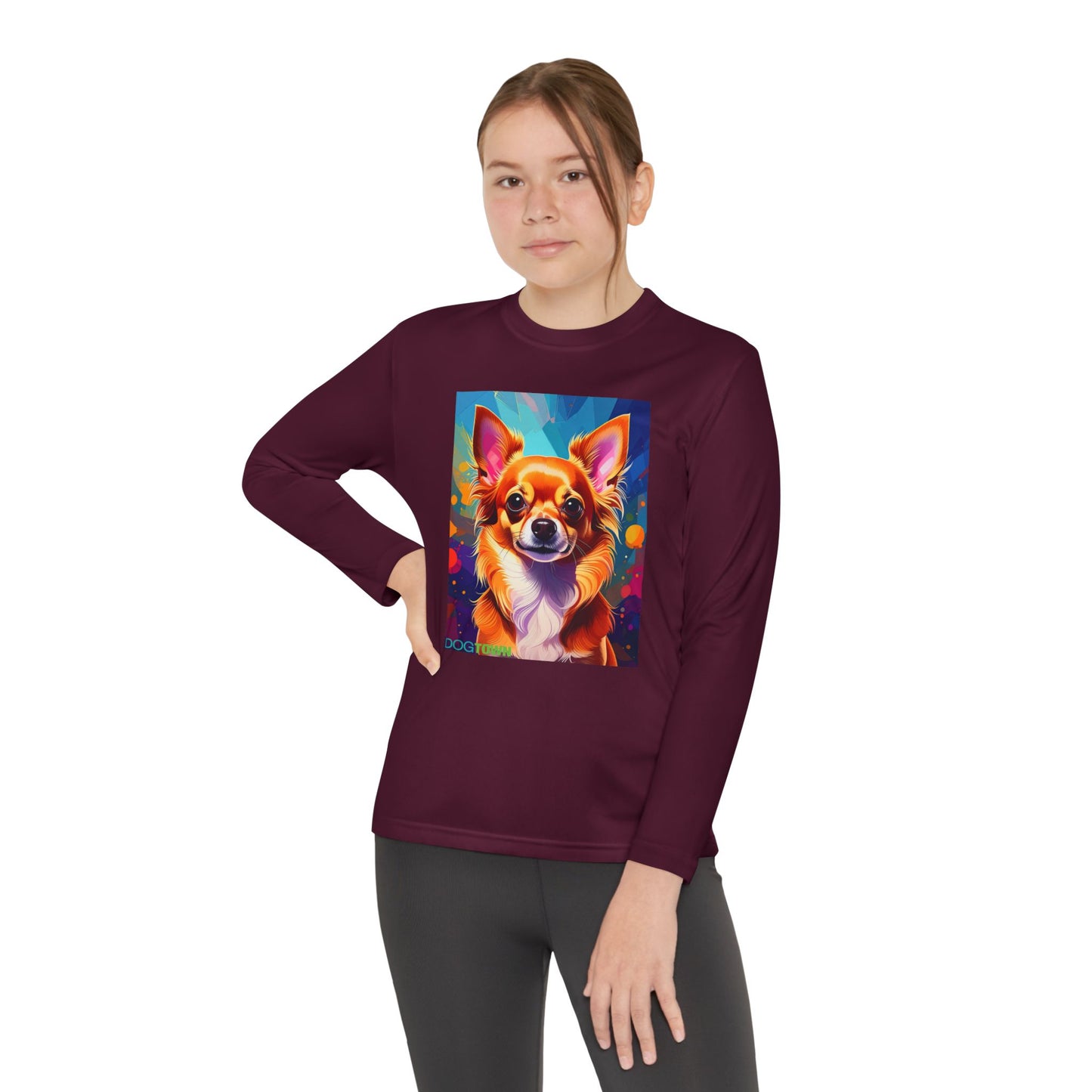 Pup Art Canvas - Kid's Sport Long Sleeve Tee (Chihuahua)