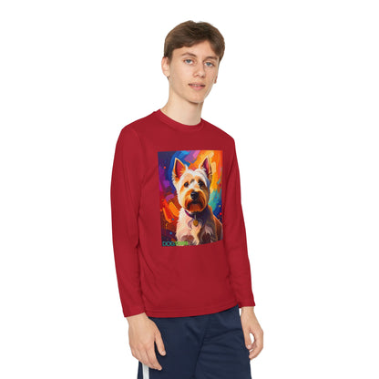 Pup Art Canvas - Kid's Sport Long Sleeve Tee  (West Highland White Terrier)