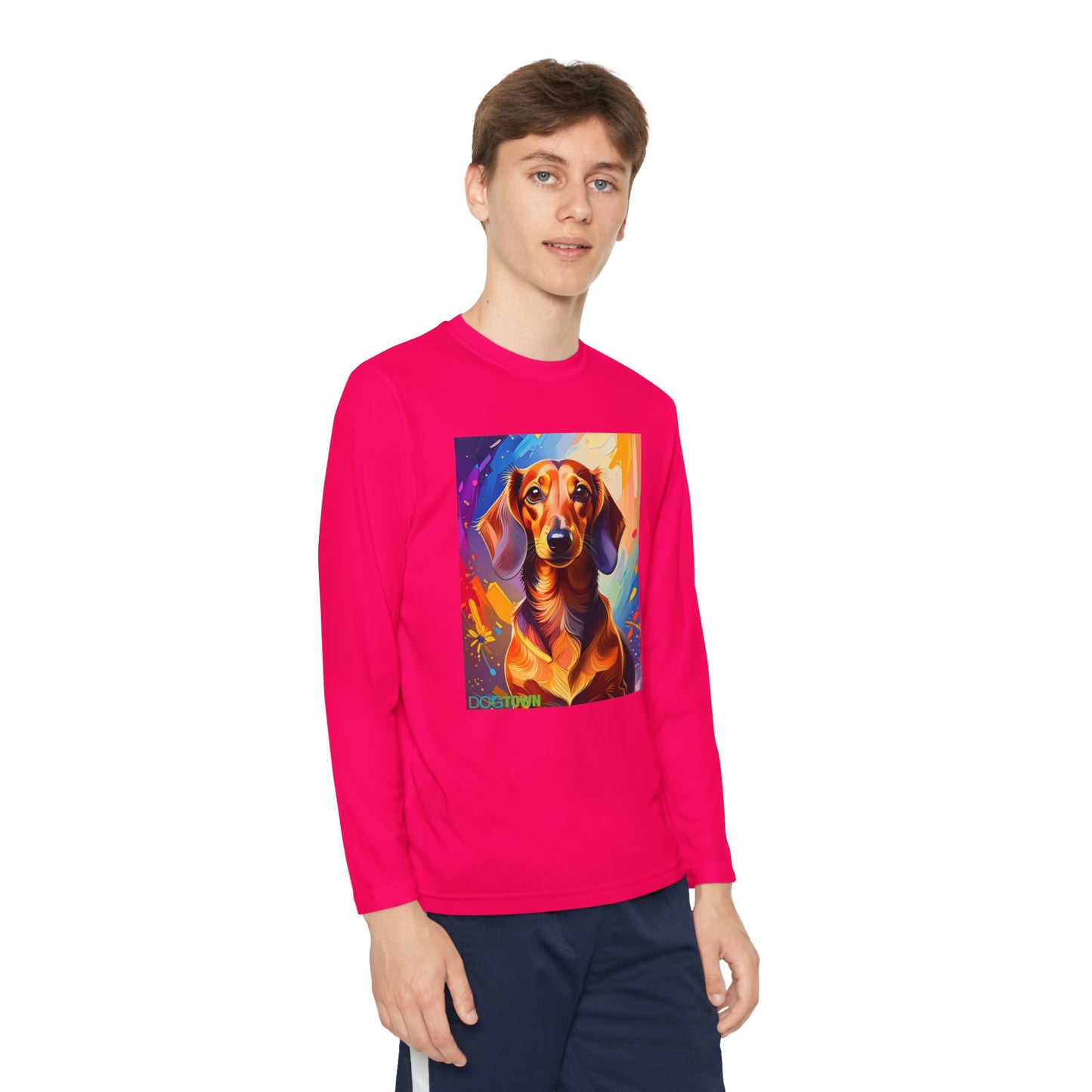 Pup Art Canvas - Kid's Sport Long Sleeve Tee (Dachshund)