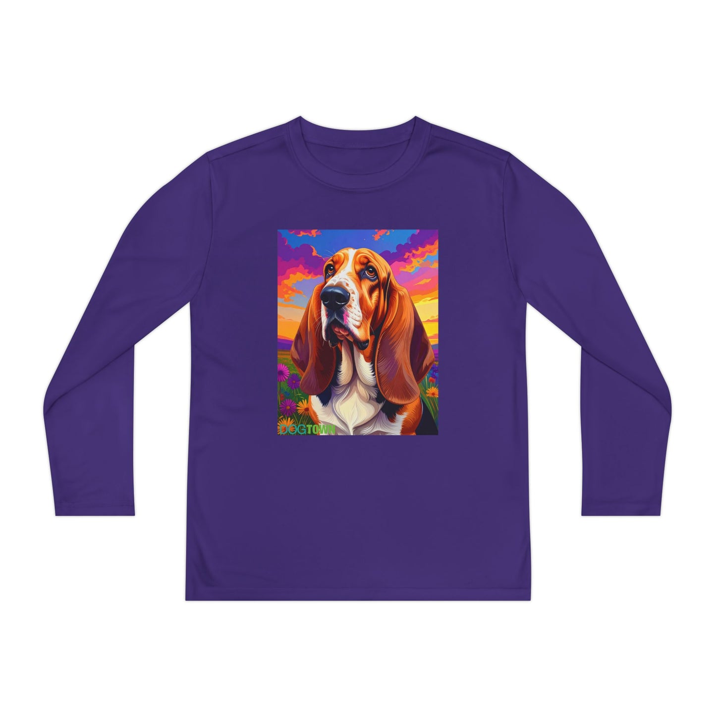 Pup Art Canvas - Kid's Sport Long Sleeve Tee (Basset Hound)