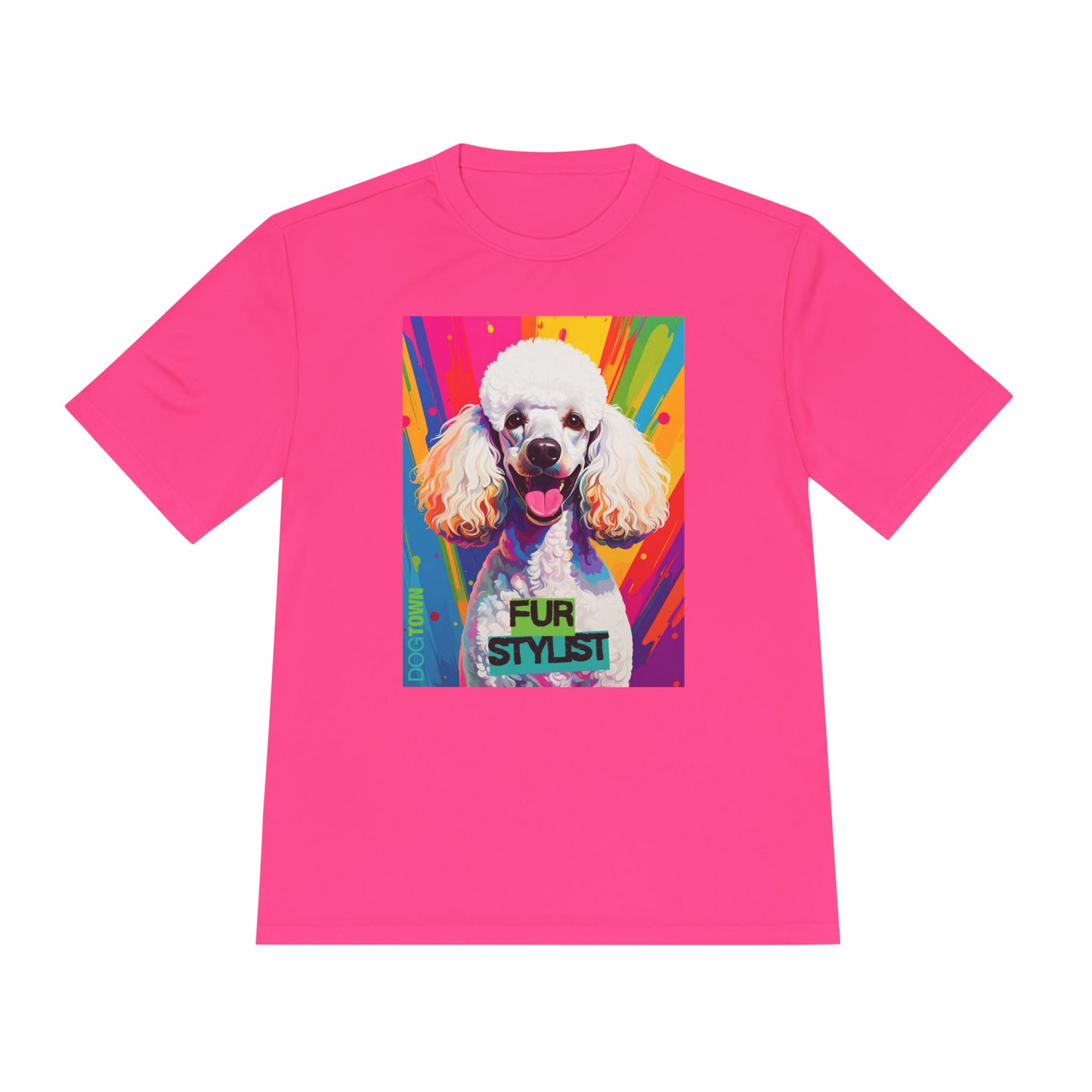 Dogtown Fur Stylist Groomer Short Sleeve Shirt (Colorful with White Poodle)