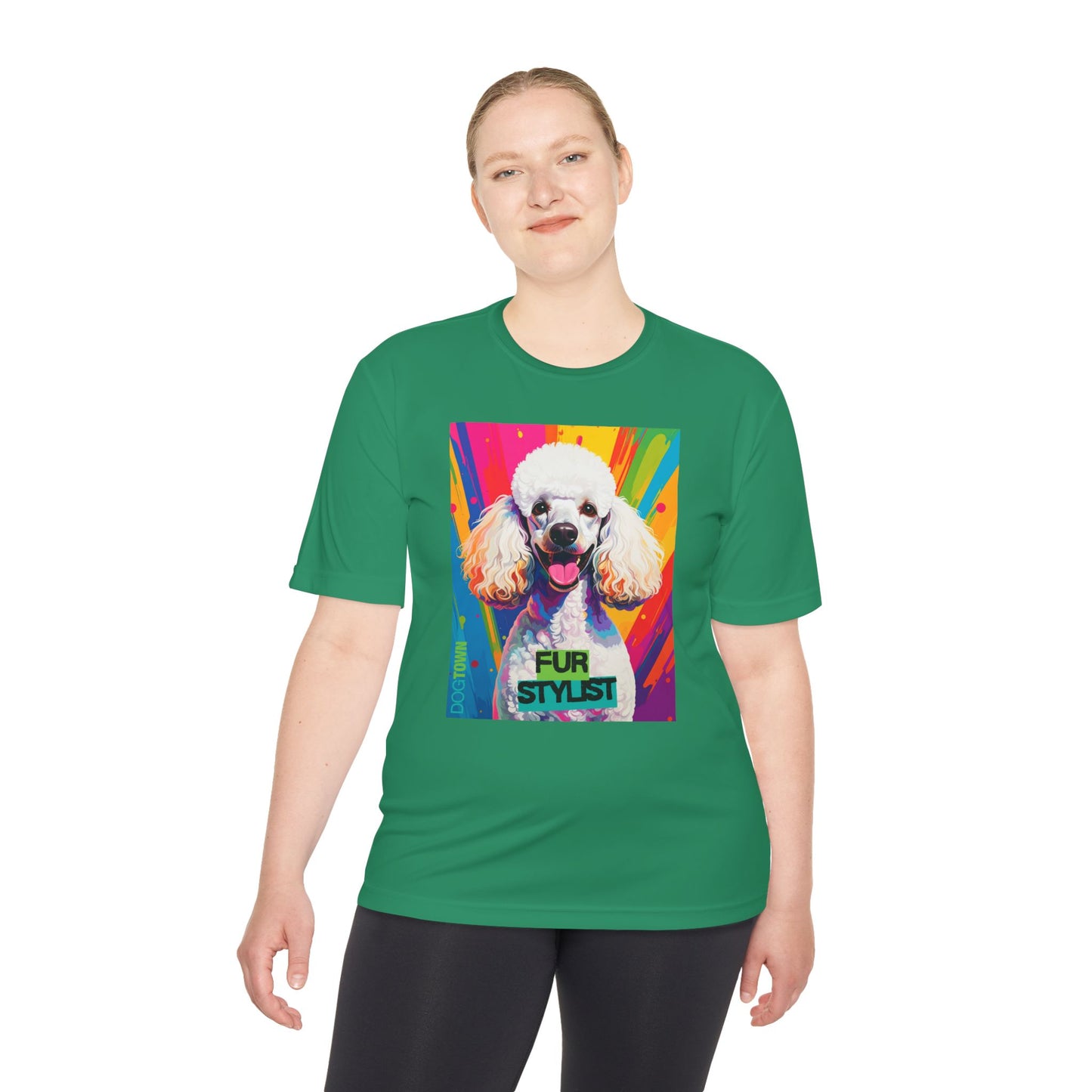 Dogtown Fur Stylist Groomer Short Sleeve Shirt (Colorful with White Poodle)