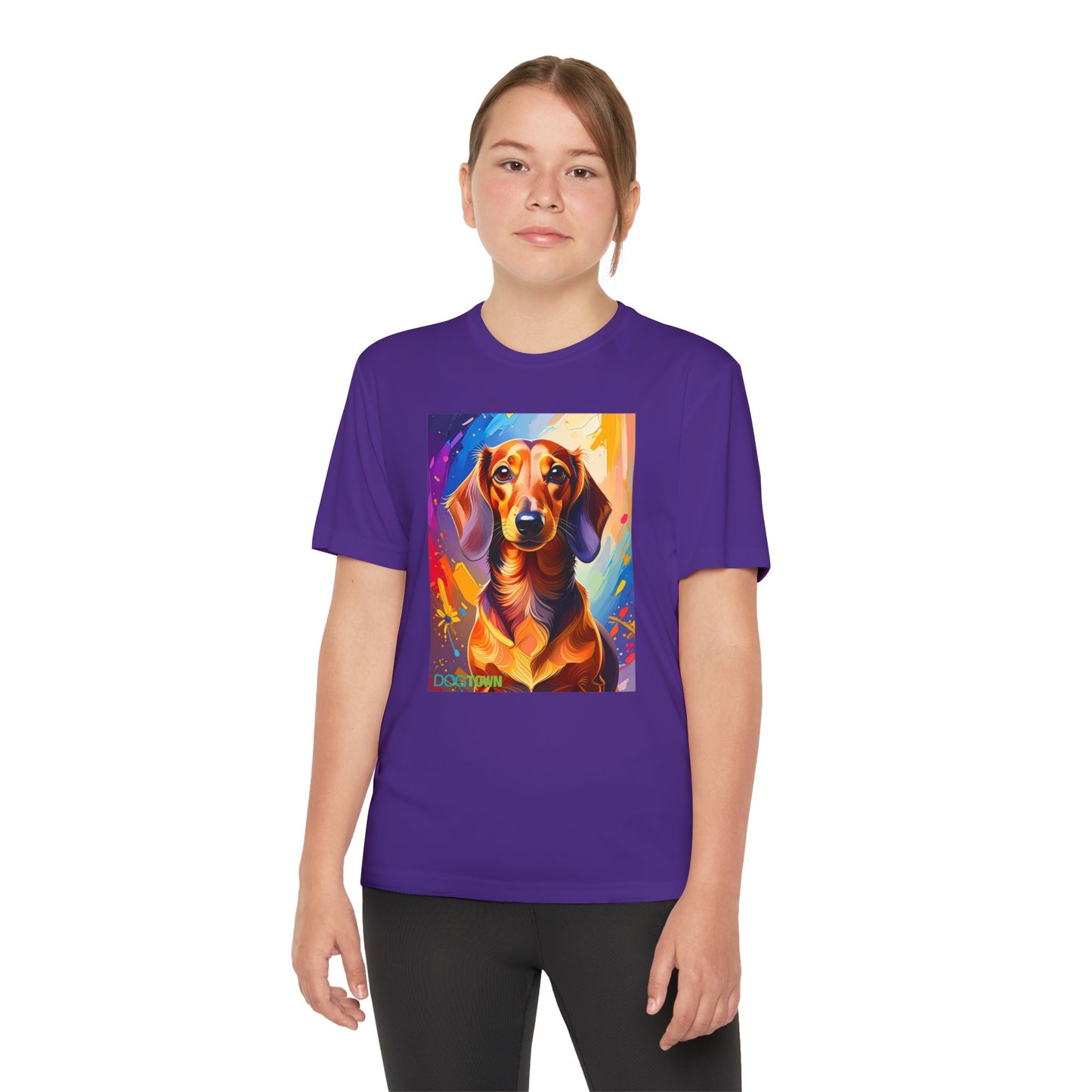 Pup Art Canvas - Kid's Sport Short Sleeve Tee (Dachshund)