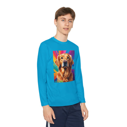 Pup Art Canvas - Kid's Sport Long Sleeve Tee (Golden Retriever)