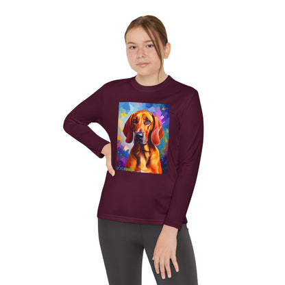 Pup Art Canvas - Kid's Sport Long Sleeve Tee (Redbone Coonhound)