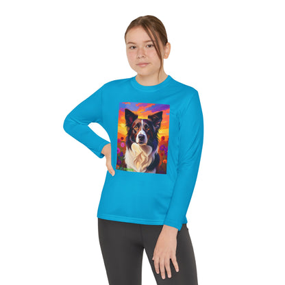 Pup Art Canvas - Kid's Sport Long Sleeve Tee (Border Collie)