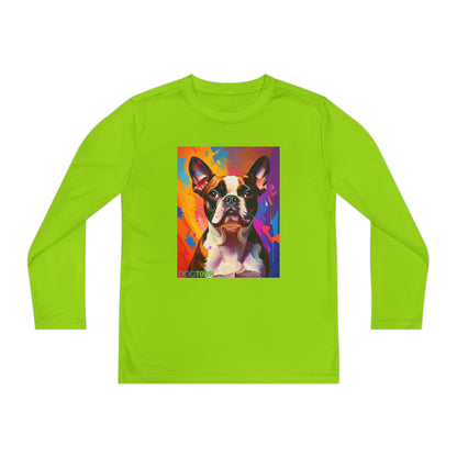 Pup Art Canvas - Kid's Sport Long Sleeve Tee (Boston Terrier)