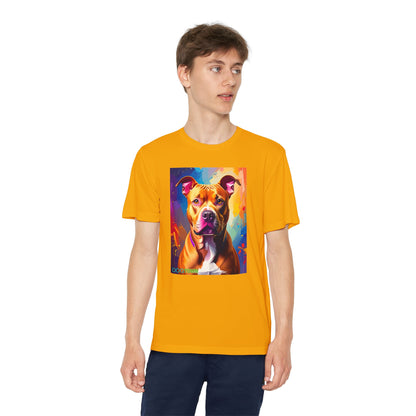 Pup Art Canvas - Kid's Sport Short Sleeve Tee (Pit Bull)