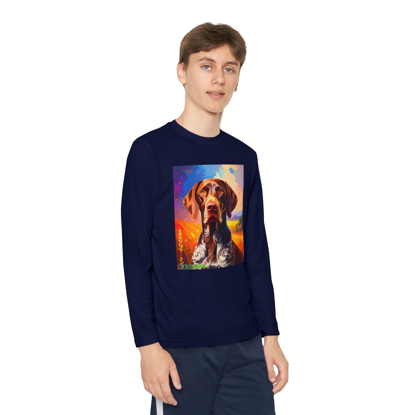 Pup Art Canvas - Kid's Sport Long Sleeve Tee (German Shorthaired Pointer)