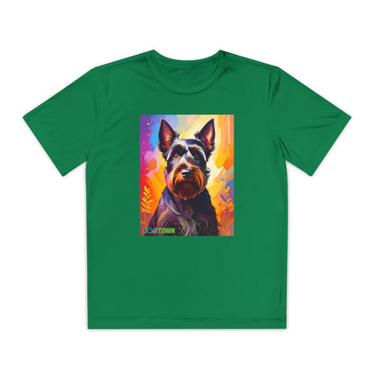 Pup Art Canvas - Kid's Sport Short Sleeve Tee (Scottish Terrier)