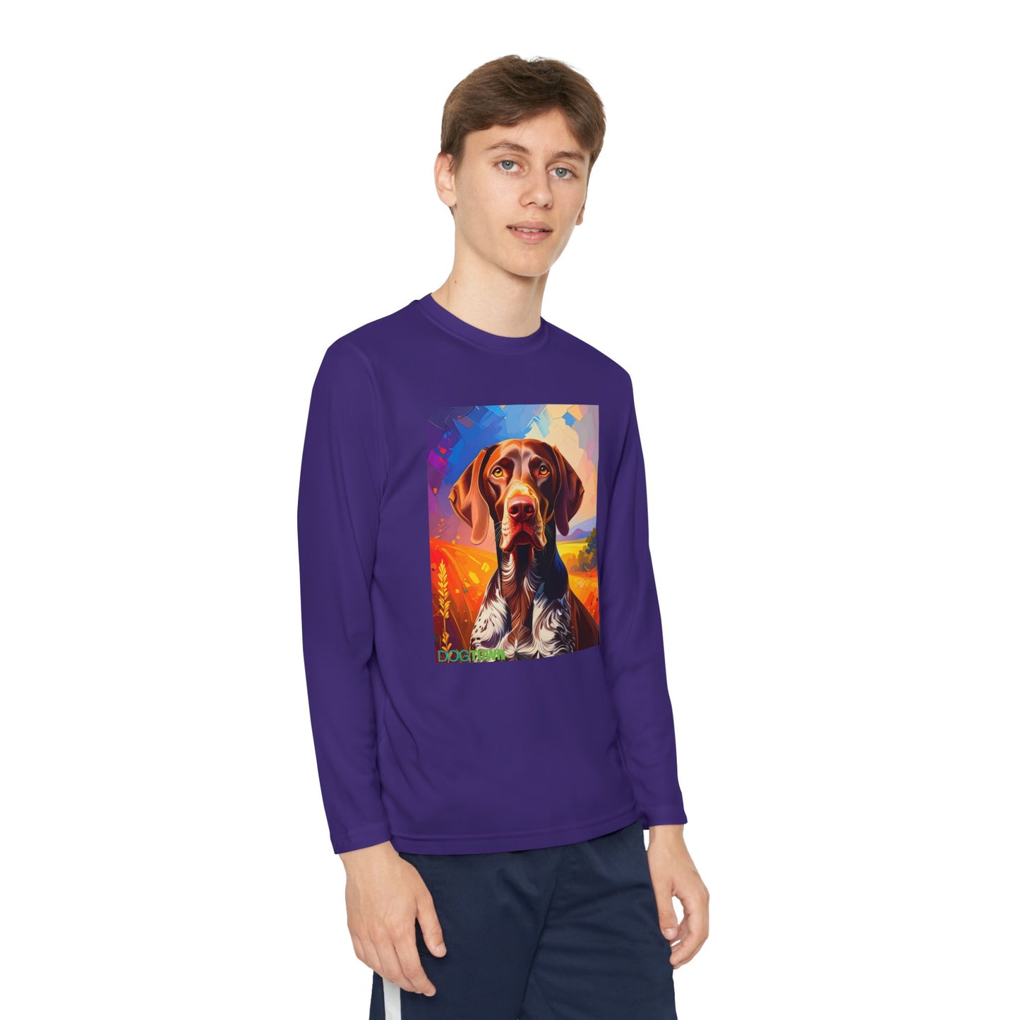 Pup Art Canvas - Kid's Sport Long Sleeve Tee (German Shorthaired Pointer)