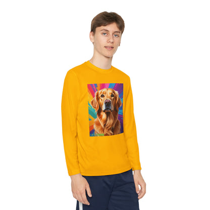 Pup Art Canvas - Kid's Sport Long Sleeve Tee (Golden Retriever)