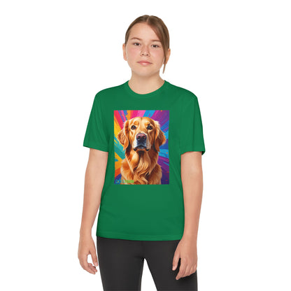 Pup Art Canvas - Kid's Sport Short Sleeve Tee (Golden Retriever)