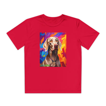 Pup Art Canvas - Kid's Sport Short Sleeve Tee (Weimaraner)