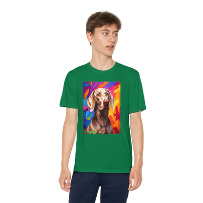 Pup Art Canvas - Kid's Sport Short Sleeve Tee (Weimaraner)