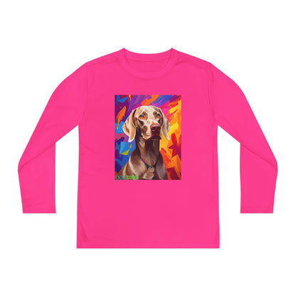 Pup Art Canvas - Kid's Sport Long Sleeve Tee (Weimaraner)