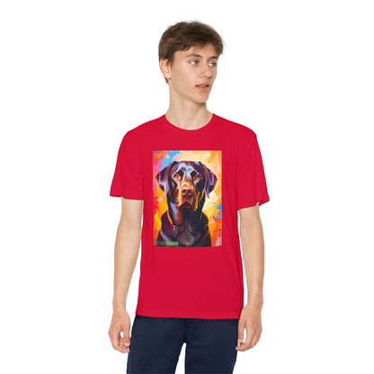 Pup Art Canvas - Kid's Sport Short Sleeve Tee (Chocolate Lab)