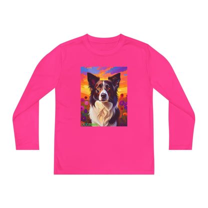Pup Art Canvas - Kid's Sport Long Sleeve Tee (Border Collie)