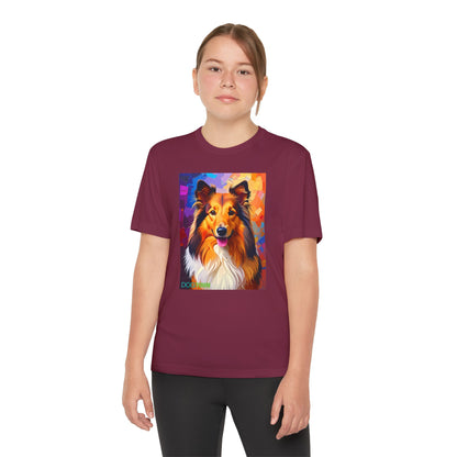 Pup Art Canvas - Kid's Sport Short Sleeve Tee (Sheltie - Shetland Sheepdog)