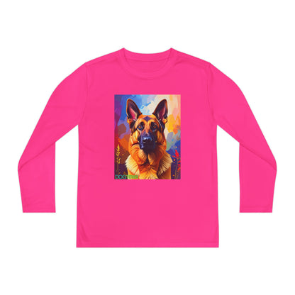 Pup Art Canvas - Kid's Sport Long Sleeve Tee  (German Shepherd)