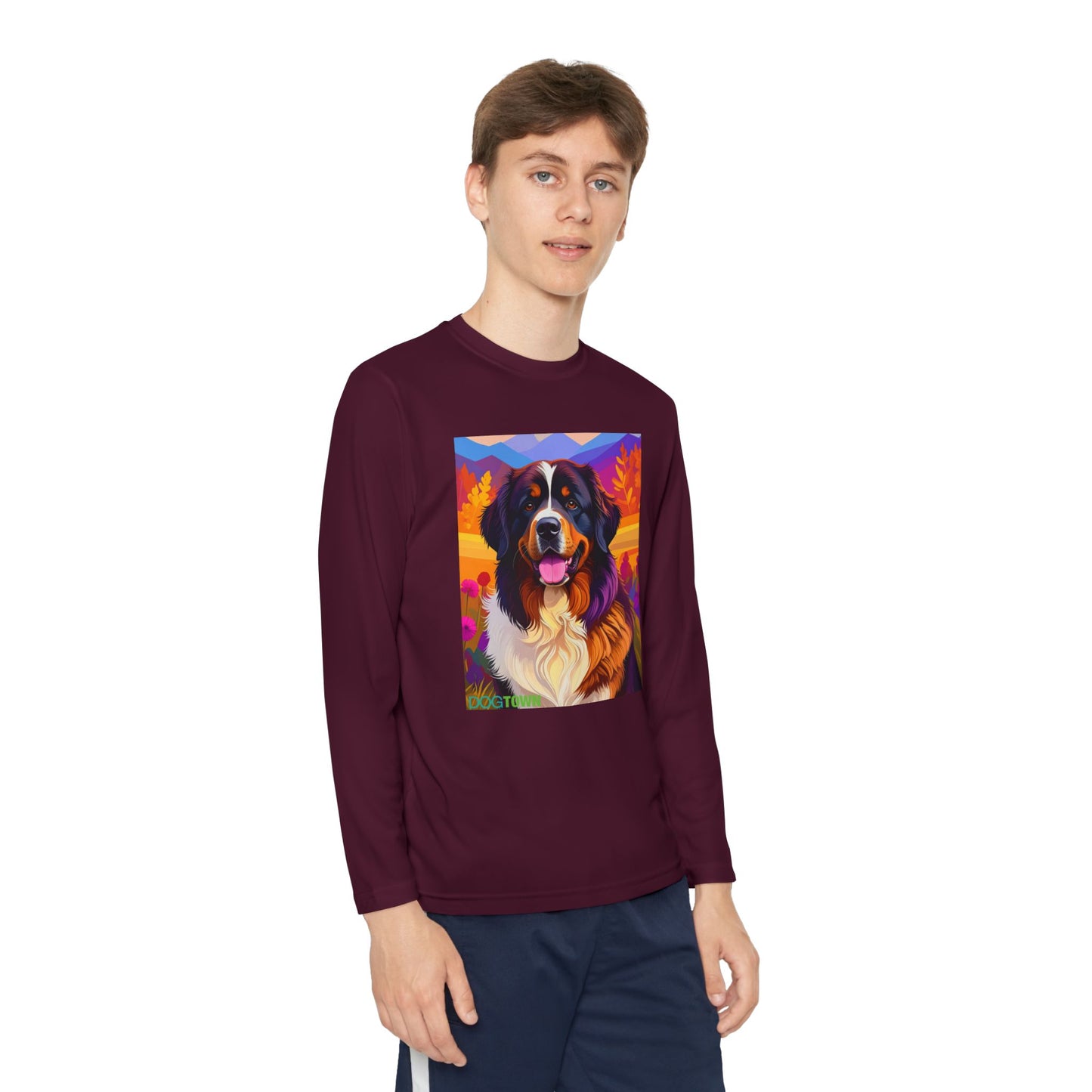 Pup Art Canvas - Kid's Sport Long Sleeve Tee (Bernese Mountain Dog)