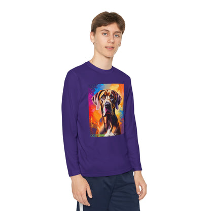Pup Art Canvas - Kid's Sport Long Sleeve Tee (Great Dane)