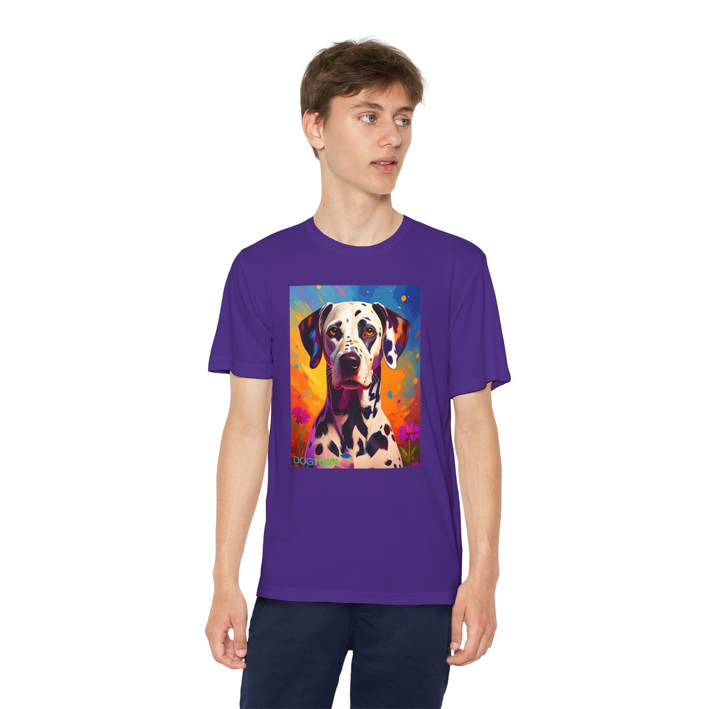 Pup Art Canvas - Kid's Sport Short Sleeve Tee (Dalmatian)