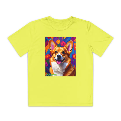 Pup Art Canvas - Kid's Sport Short Sleeve Tee (Corgi)