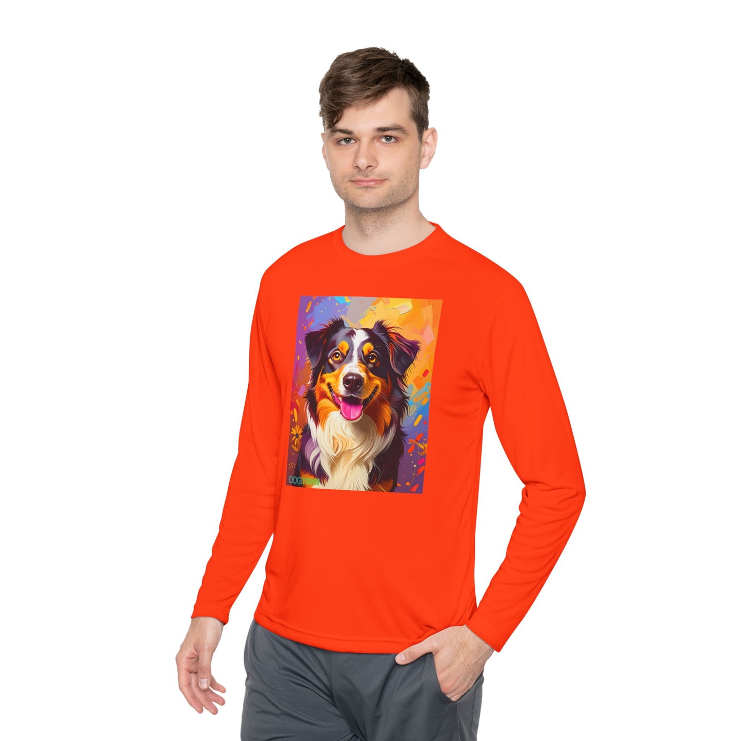 Pup Art Canvas Sport Long Sleeve Tee (Australian Shepherd)