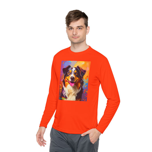 Pup Art Canvas Sport Long Sleeve Tee (Australian Shepherd)