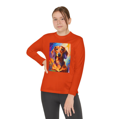 Pup Art Canvas - Kid's Sport Long Sleeve Tee (Dachshund)