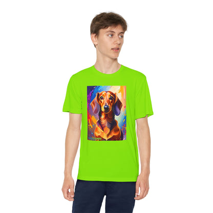 Pup Art Canvas - Kid's Sport Short Sleeve Tee (Dachshund)