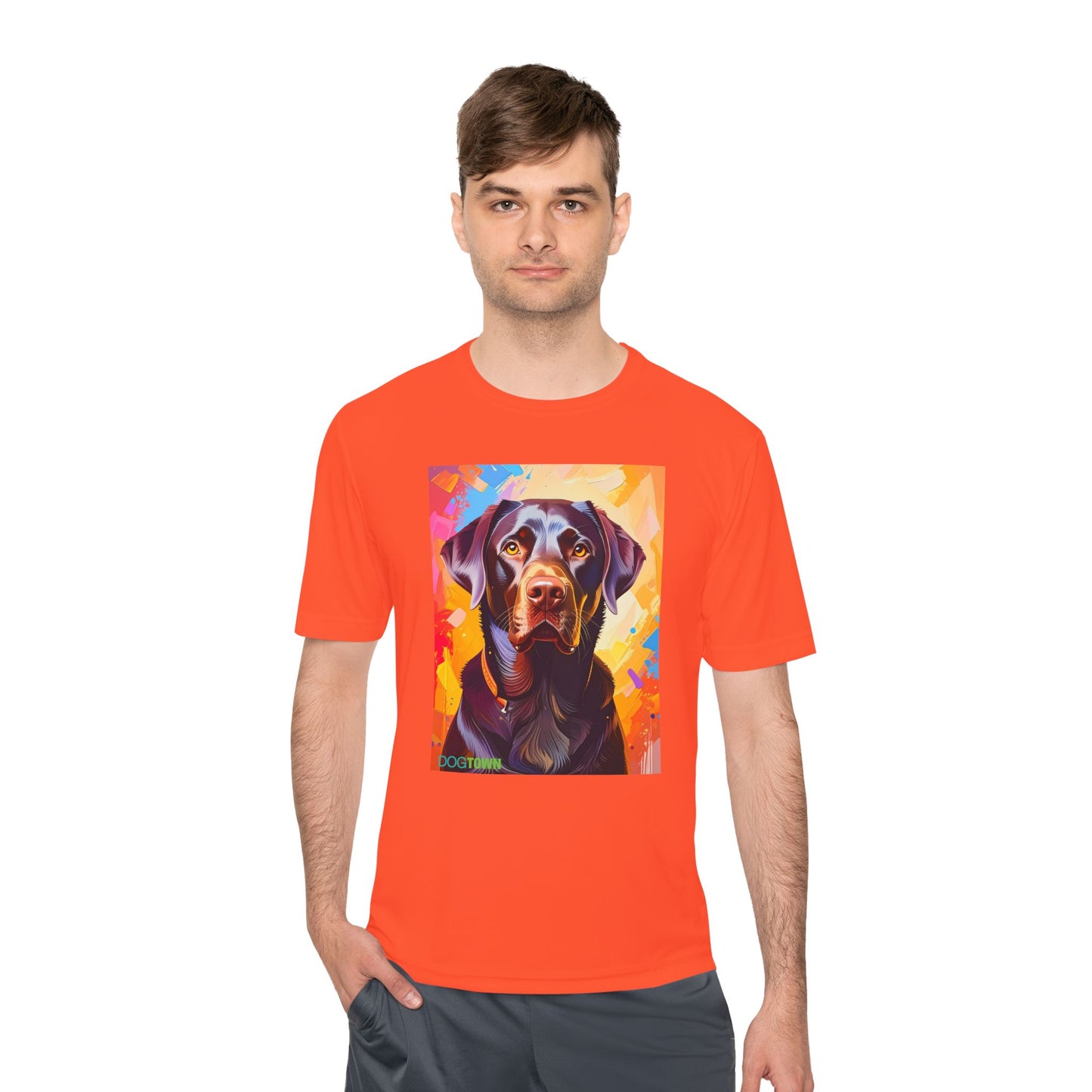 Pup Art Canvas Unisex Moisture Wicking Tee (Chocolate Lab)