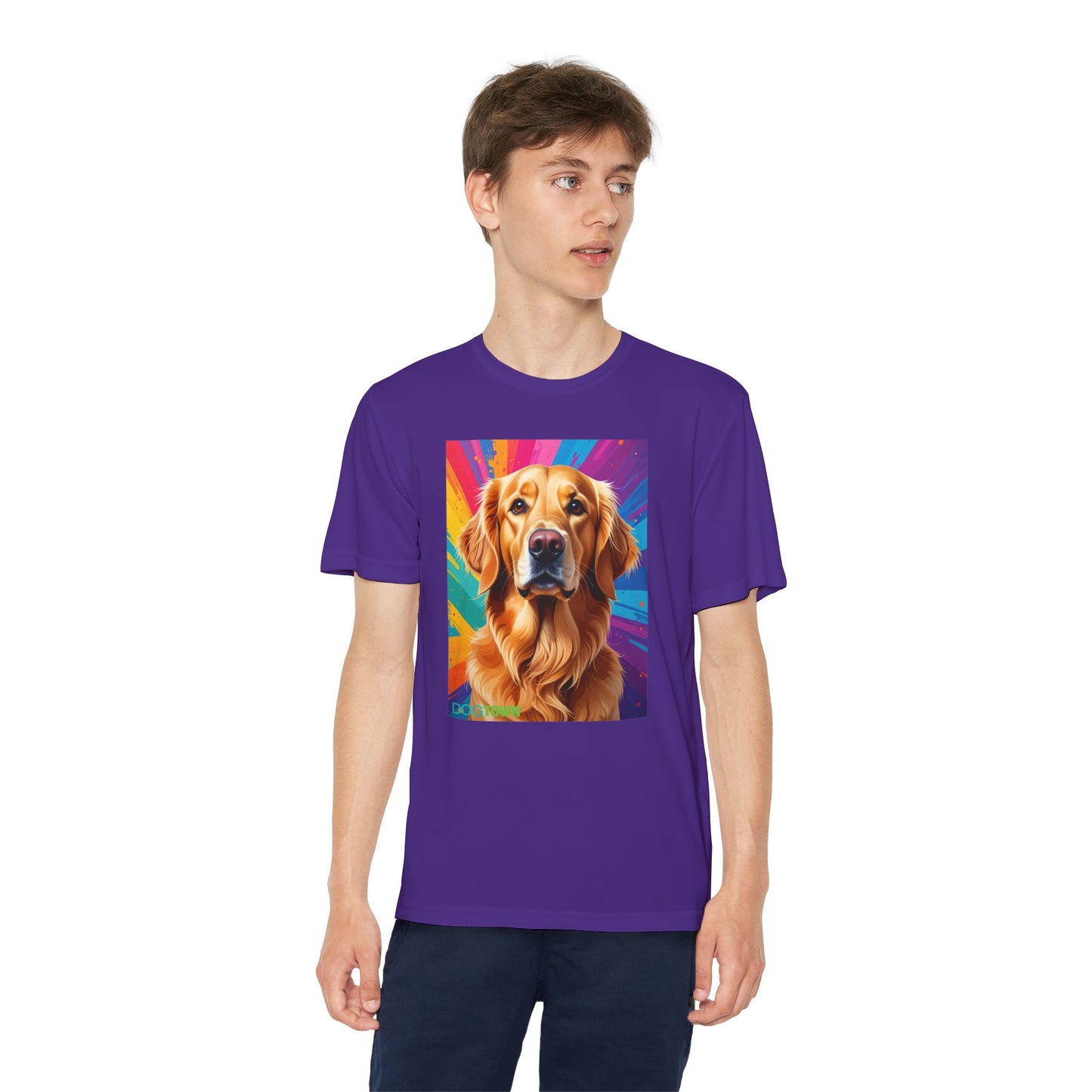 Pup Art Canvas - Kid's Sport Short Sleeve Tee (Golden Retriever)
