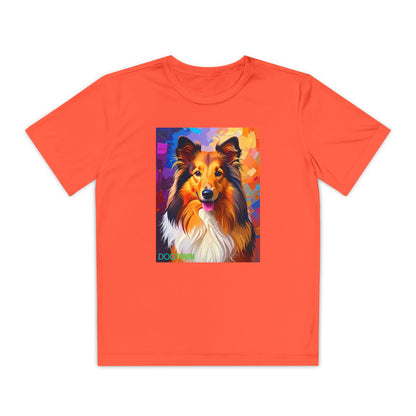 Pup Art Canvas - Kid's Sport Short Sleeve Tee (Sheltie - Shetland Sheepdog)