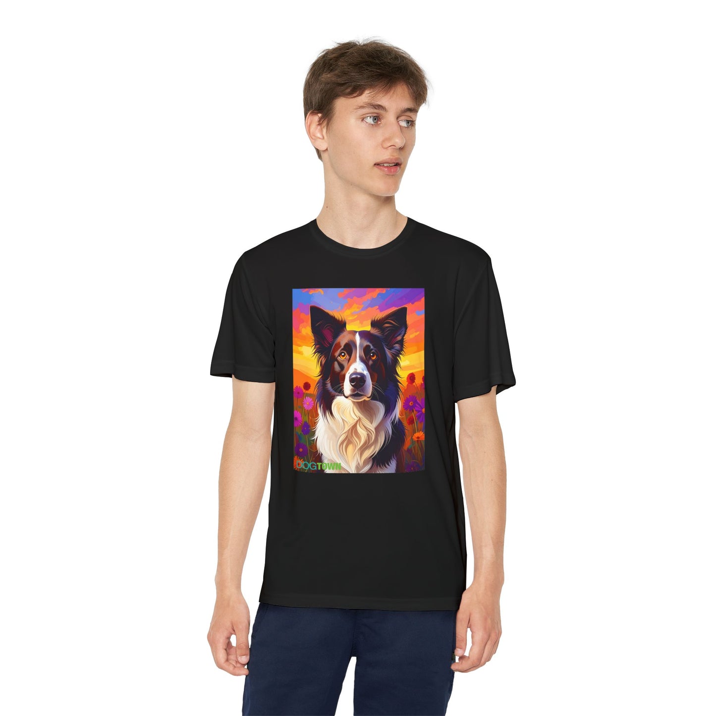 Pup Art Canvas - Kid's Sport Short Sleeve Tee (Border Collie)