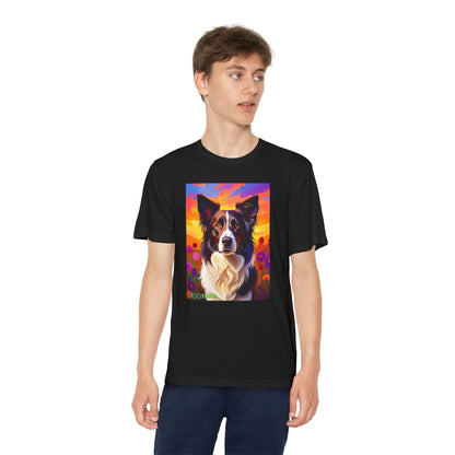 Pup Art Canvas - Kid's Sport Short Sleeve Tee (Border Collie)