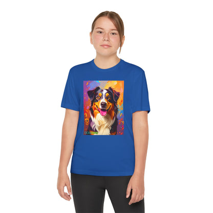 Pup Art Canvas - Kid's Sport Short Sleeve Tee (Australian Shepherd)