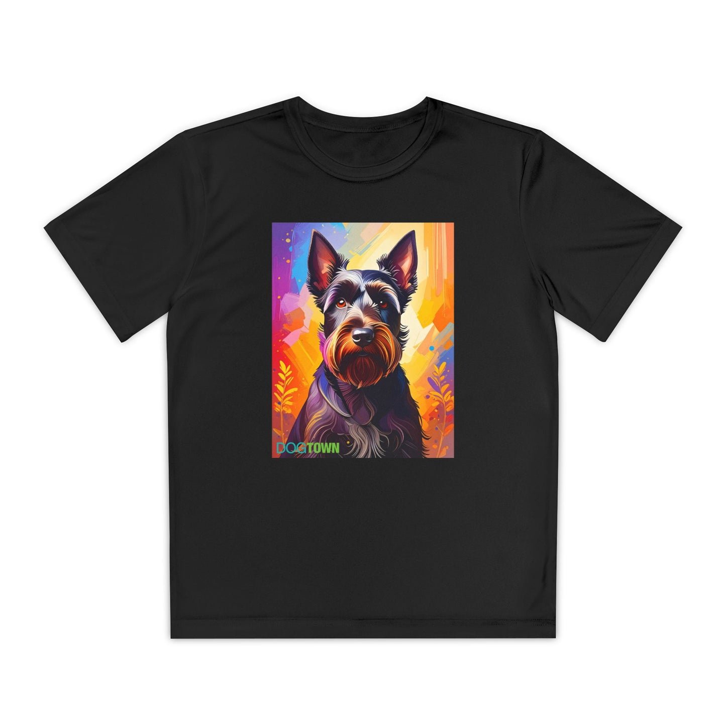 Pup Art Canvas - Kid's Sport Short Sleeve Tee (Scottish Terrier)
