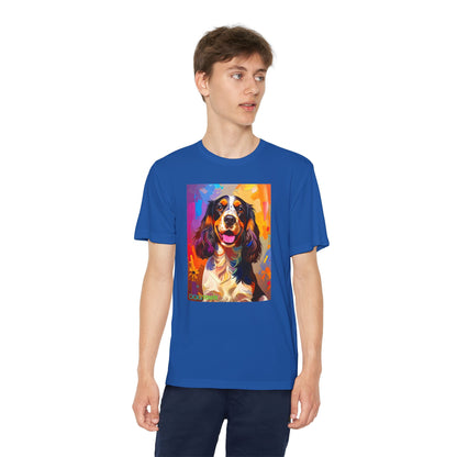 Pup Art Canvas - Kid's Sport Short Sleeve Tee (English Springer Spaniel)