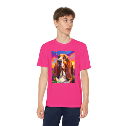 Pup Art Canvas - Kid's Sport Short Sleeve Tee (Basset Hound)