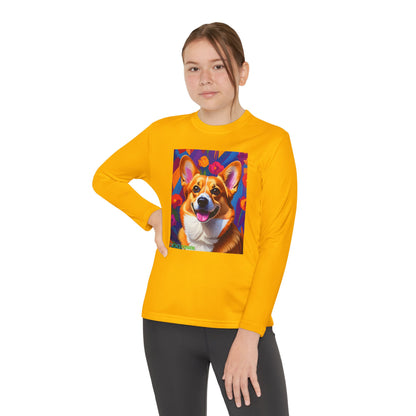 Pup Art Canvas - Kid's Sport Long Sleeve Tee (Corgi)